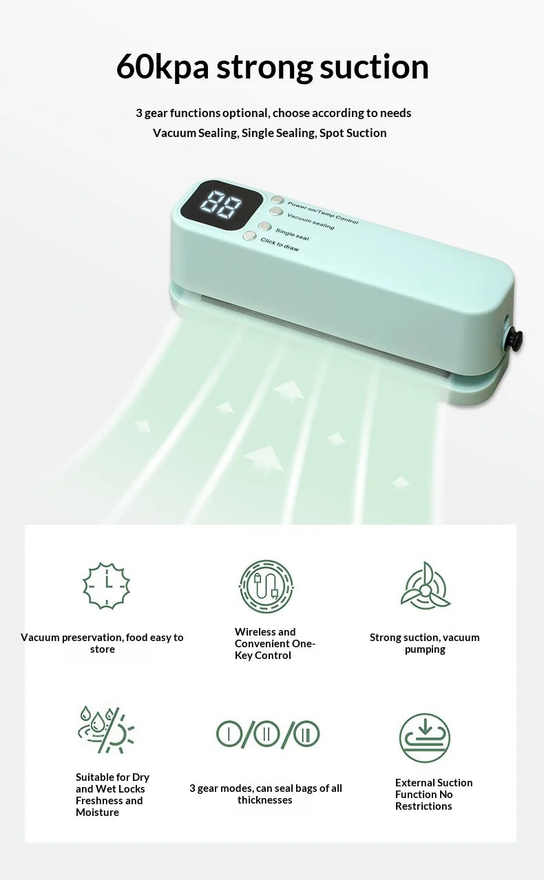 Mini Wireless Rechargeable Vacuum Sealing Machine Household Food Bag Plastic Sealing Kitchen Packaging Device