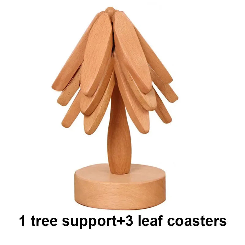 Tree Design 4PCS Stand Bamboo Wooden Trivets Decorative Anti Scald Heat Resistant Table Mat Coaster Wood Placemats Pot