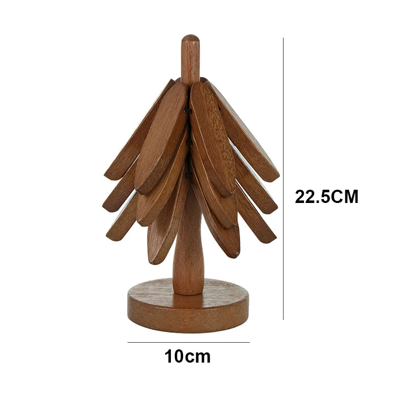 Tree Design 4PCS Stand Bamboo Wooden Trivets Decorative Anti Scald Heat Resistant Table Mat Coaster Wood Placemats Pot