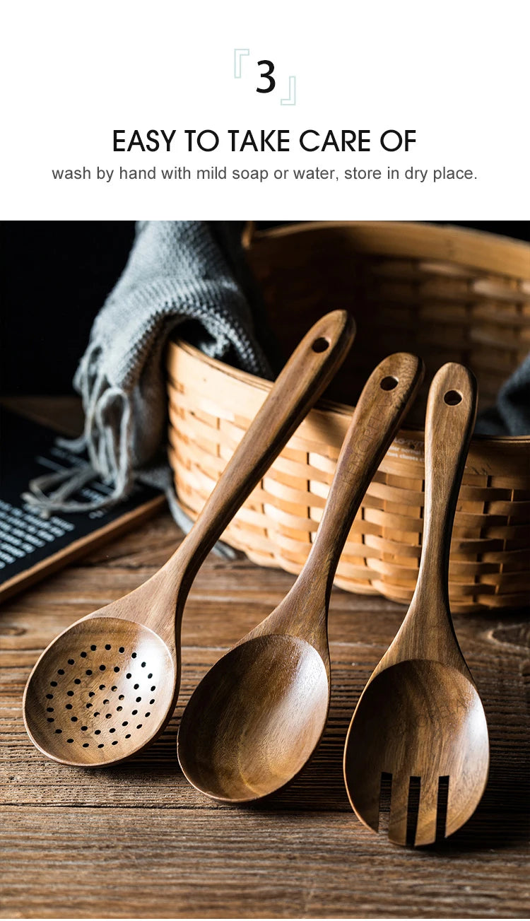 Wooden Spoons For Cooking 9PCS Wooden Utensils For Cooking With Utensils Holder, Teak Wooden Kitchen Utensils Set