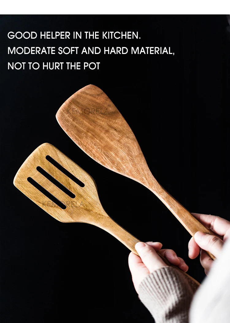 Wooden Spoons For Cooking 9PCS Wooden Utensils For Cooking With Utensils Holder, Teak Wooden Kitchen Utensils Set