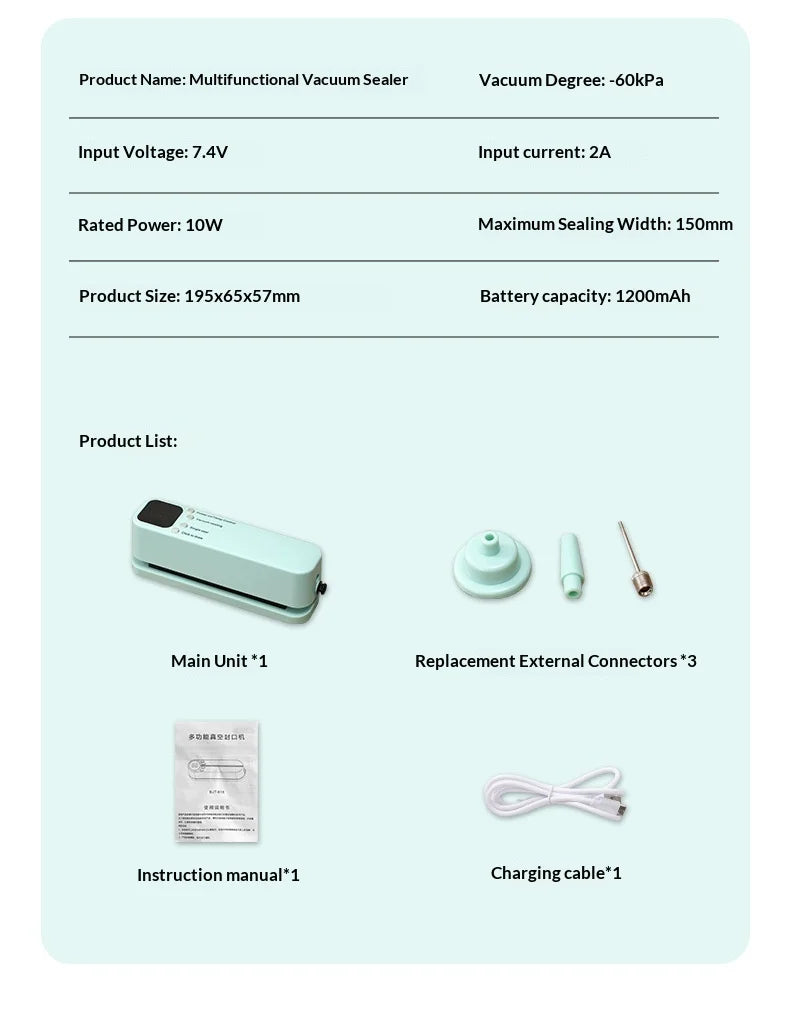 Mini Wireless Rechargeable Vacuum Sealing Machine Household Food Bag Plastic Sealing Kitchen Packaging Device